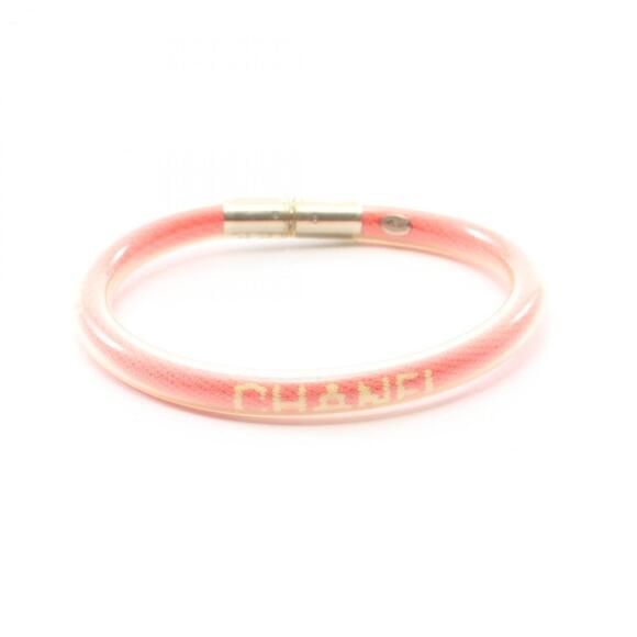 CHANEL Sport Line Logo Tube Bangle Bracelet Rubber Women's Pink